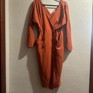 ASOS Terracotta Long Sleeve Wrap Dress